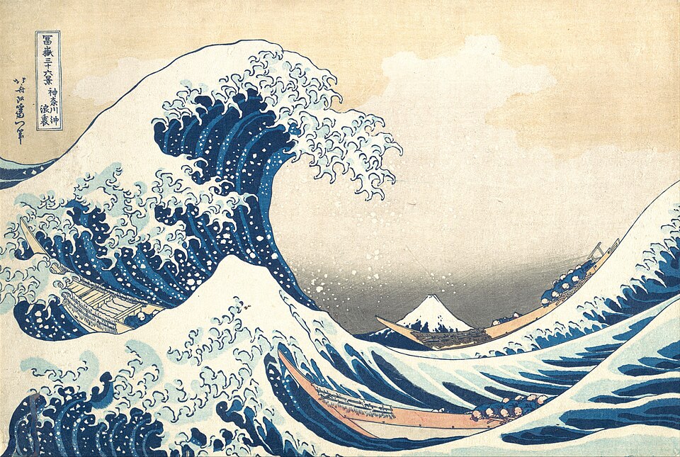 La Gran Ola de Kanagawa, una famosa xilografía japonesa de Hokusai que muestra una ola gigante