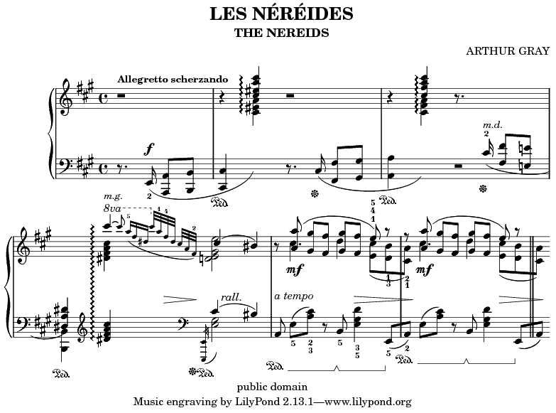 展示高音谱号和低音谱号以及包含音符和力度标记的乐谱