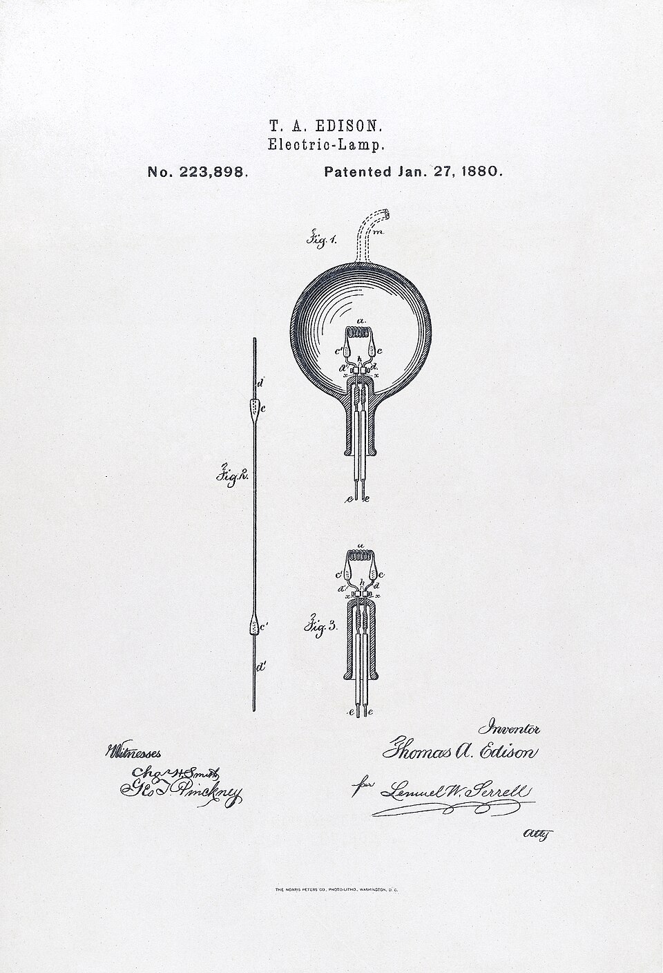 Thomas Edison’s original light bulb patent drawing