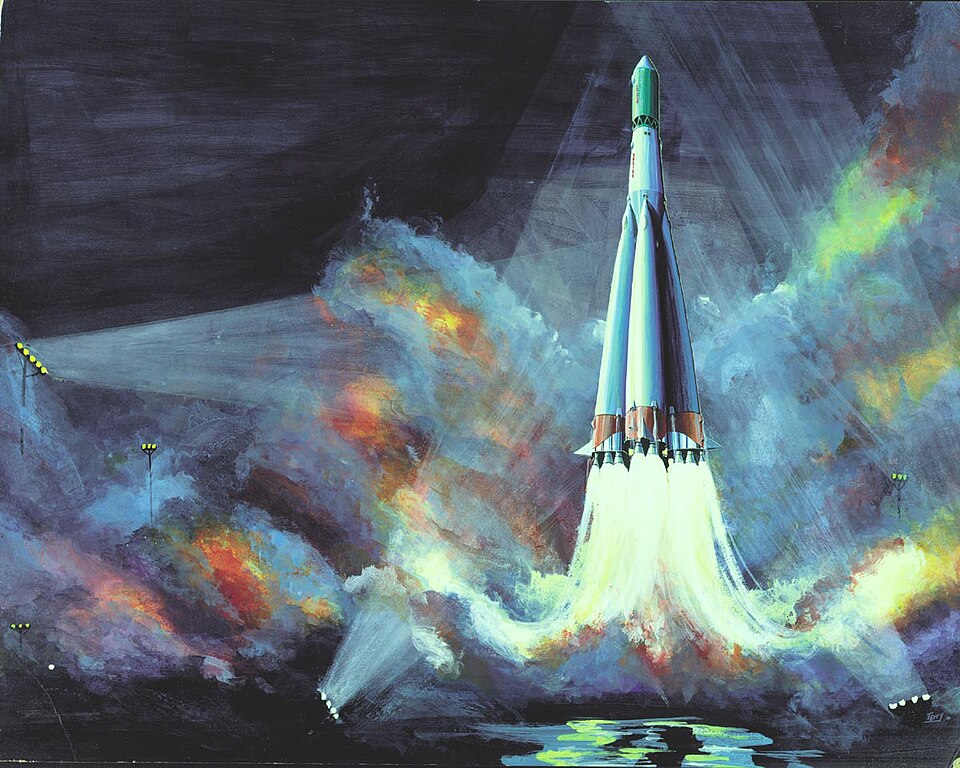 东方号火箭发射升空的画作