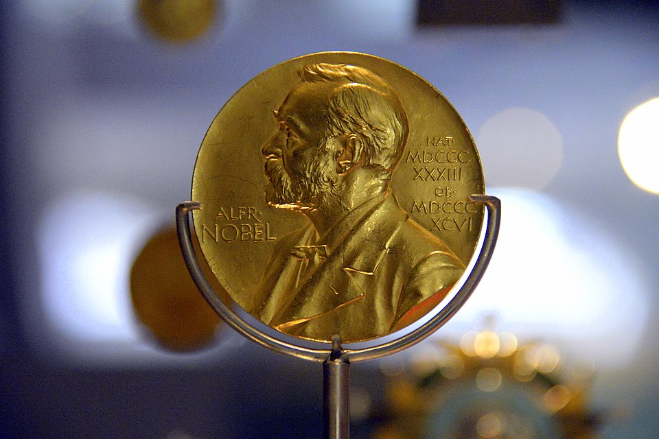 A Nobel Prize medal for medicine on display